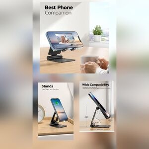 Adjustable Black Foldable Phone & Tablet Stand - Compatible Universal Holder